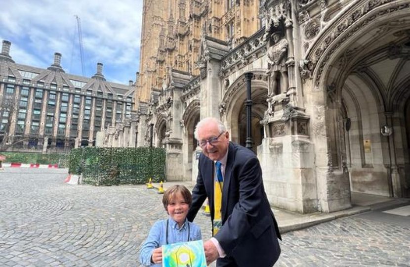 Sir Peter meeting the winner of the 'Christmas Card to the King' competition